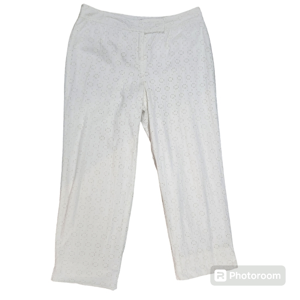 Context Womens Lined White Eyelet Embroidery Cropped Pants Size 8
